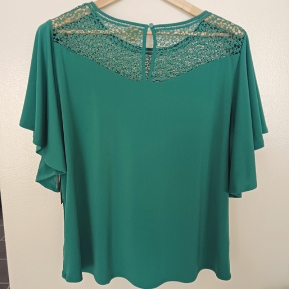 Worthington • Women's Plus Size Knit Lace Detail Flutter Sleeve Tunic Blouse - Picture 2 of 16